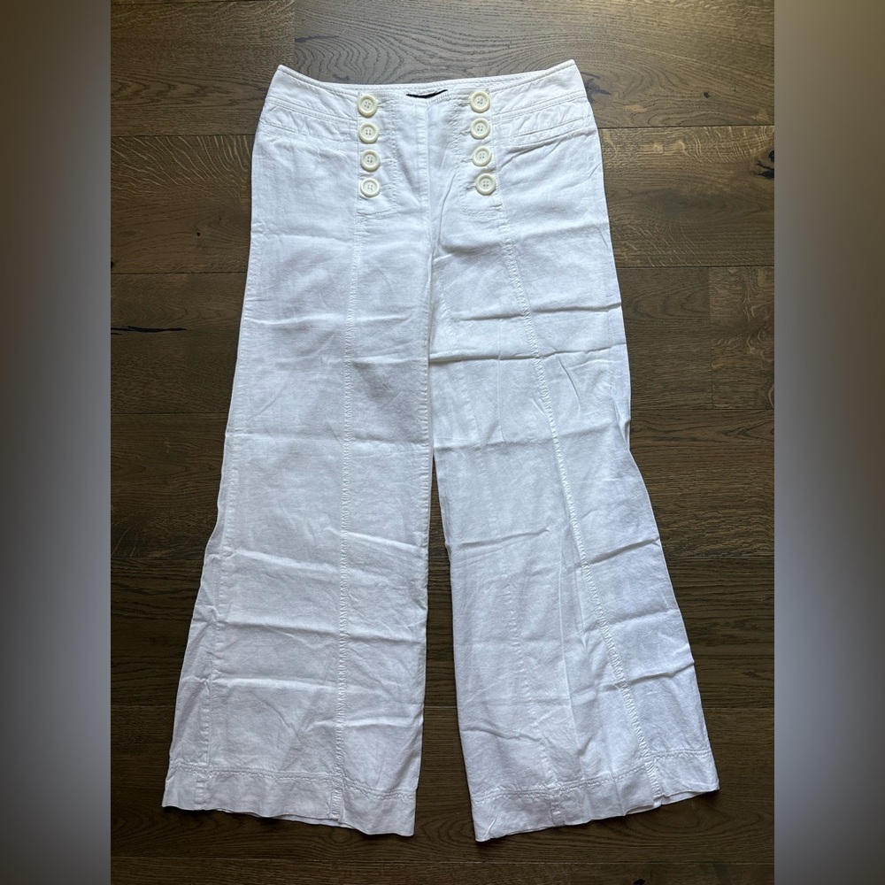 INC International Concepts Linen Blend Lined Wide Leg Pants In White Size 6P